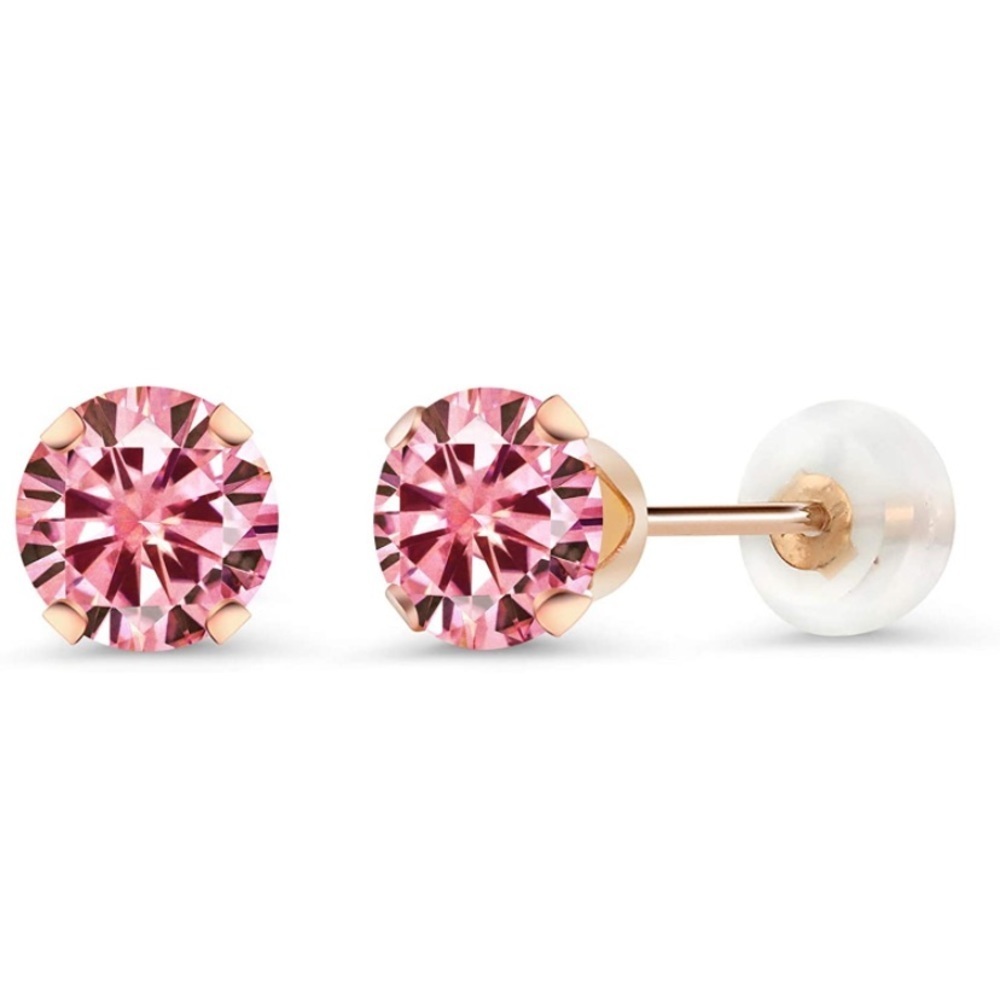 10k Rose Gold Pink Diamond Earrings